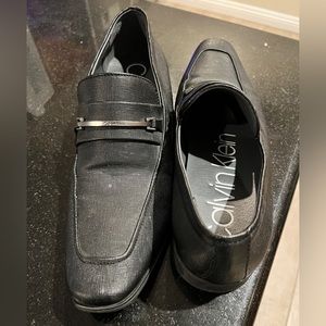 Calvin Klein Men’s Black Leather Slide on Shoes with Metal strap front 9.5